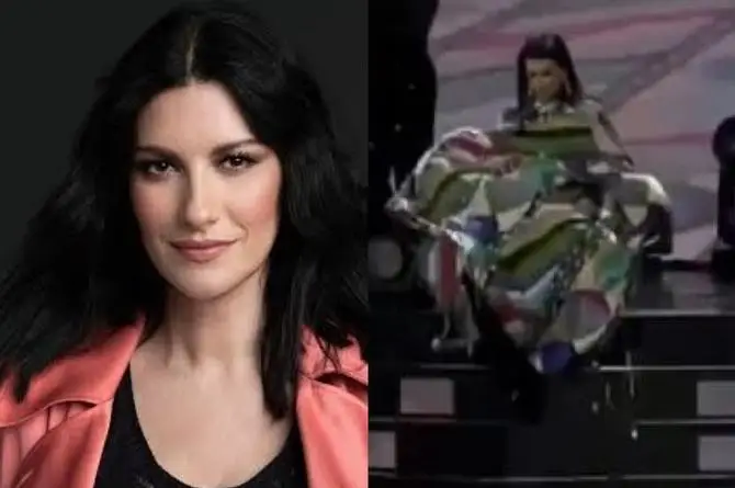 Laura Pausini sufre aparatosa caída por las escaleras en su concierto  ( video)